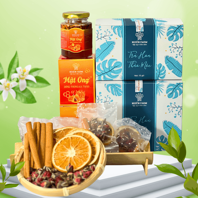 Trà hoa cam quế (30 gói) + Mật ong ngâm Đông Trùng Hạ Thảo (100ml)